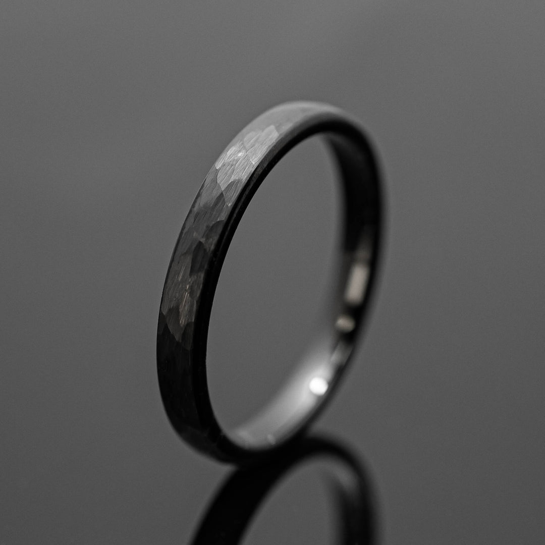 Black Hammered Tungsten Wedding Band Ring - in 3mm Width