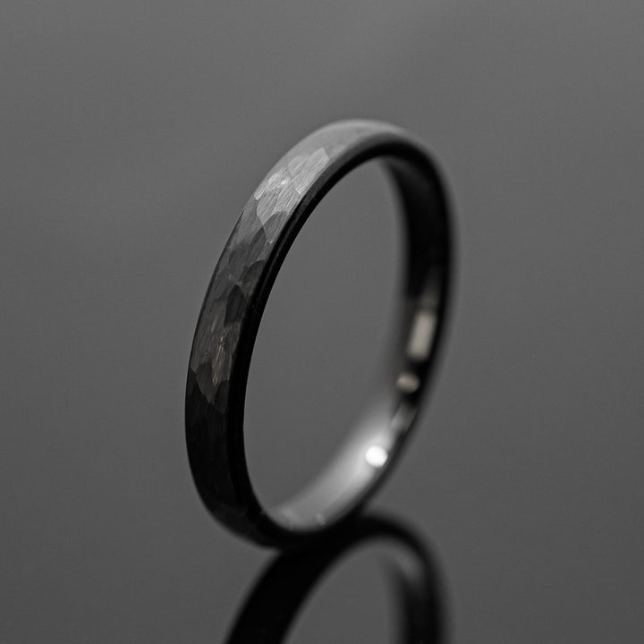 Black Hammered Tungsten Wedding Band Ring - in 3mm Width