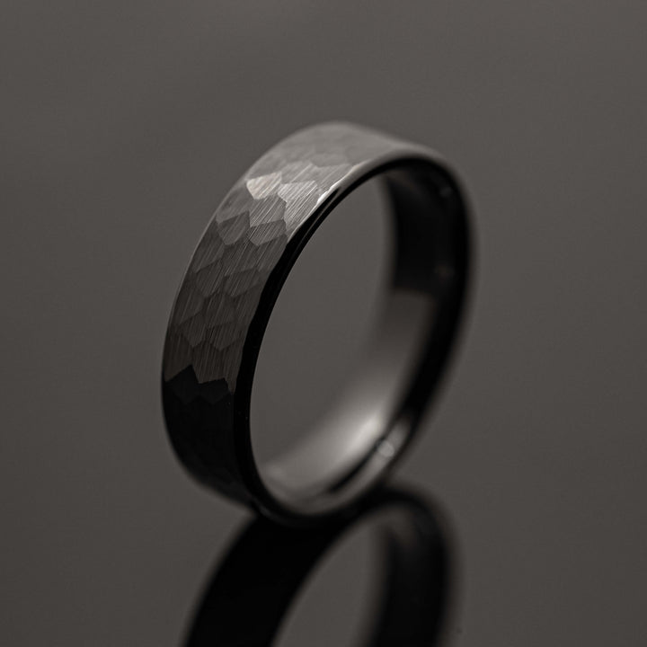 Black Halo Hammered Wedding Band - in 6mm Width