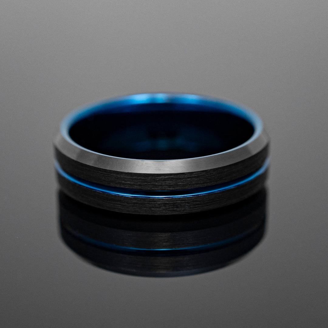 Black Obsidian Blue Brushed Tungsten Wedding Band - in 6mm Width