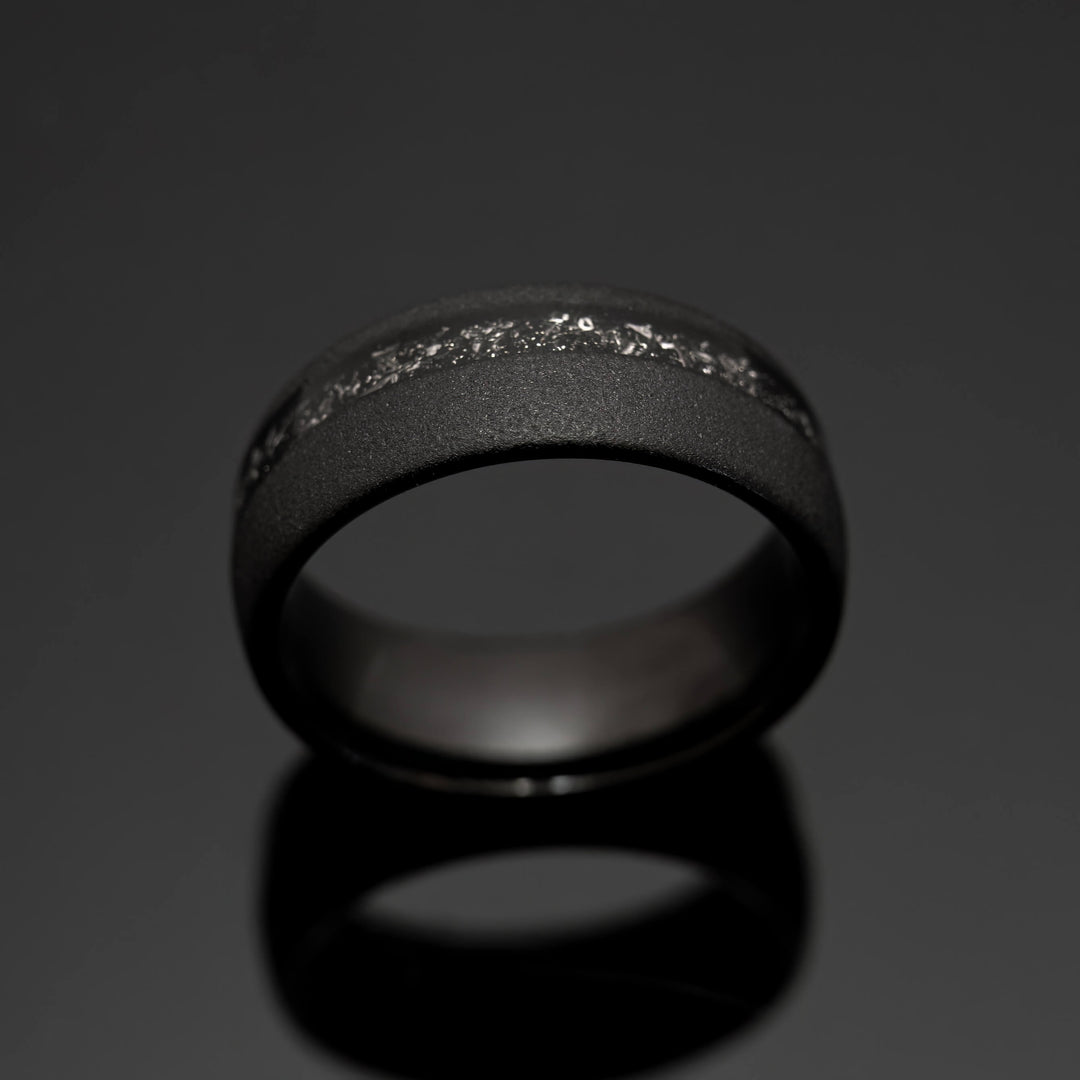 Black Meteorite Sandblasted Wedding ring - in 8mm Width