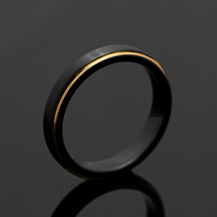 Black 4mm Obsidian Gold Tungsten Carbide Ring, Black Wedding Bands for her, 4mm width ring, Wedding Ring Gift