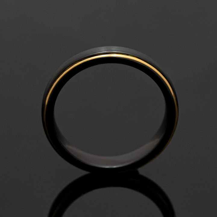 Black 4mm Obsidian Gold Tungsten Carbide Ring, Black Wedding Bands for her, 4mm width ring, Wedding Ring Gift