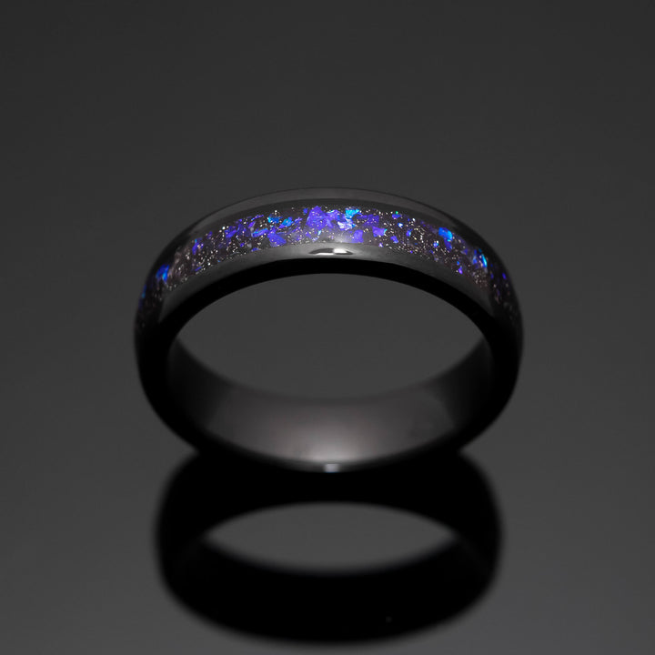 Black Orion Nebula Obsidian-style Wedding Ring, blue sandstone - in 6mm Width