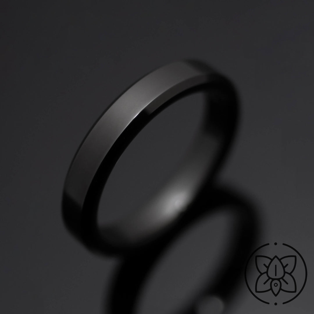 Black Obsidian Polished Tungsten Ring - in 4mm Width