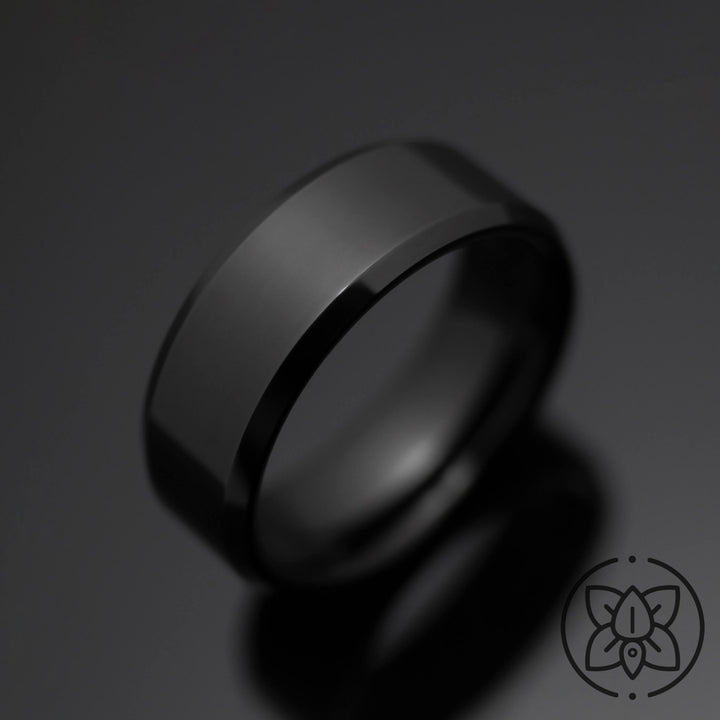 The Black Obsidian Sleek Tungsten Ring - in 8mm Width