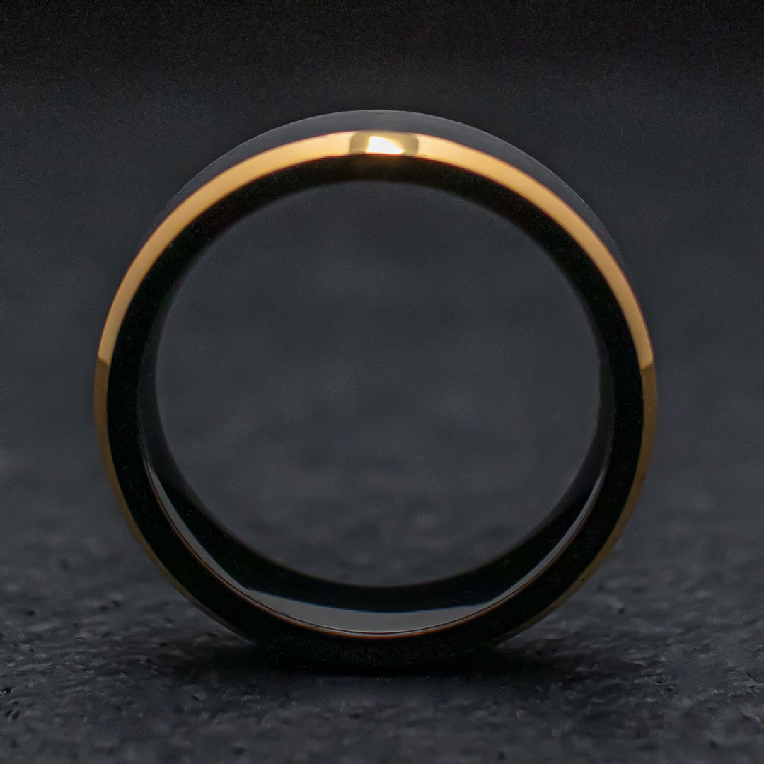 Black Gold Beveled Obsidian Tungsten Wedding Band Ring