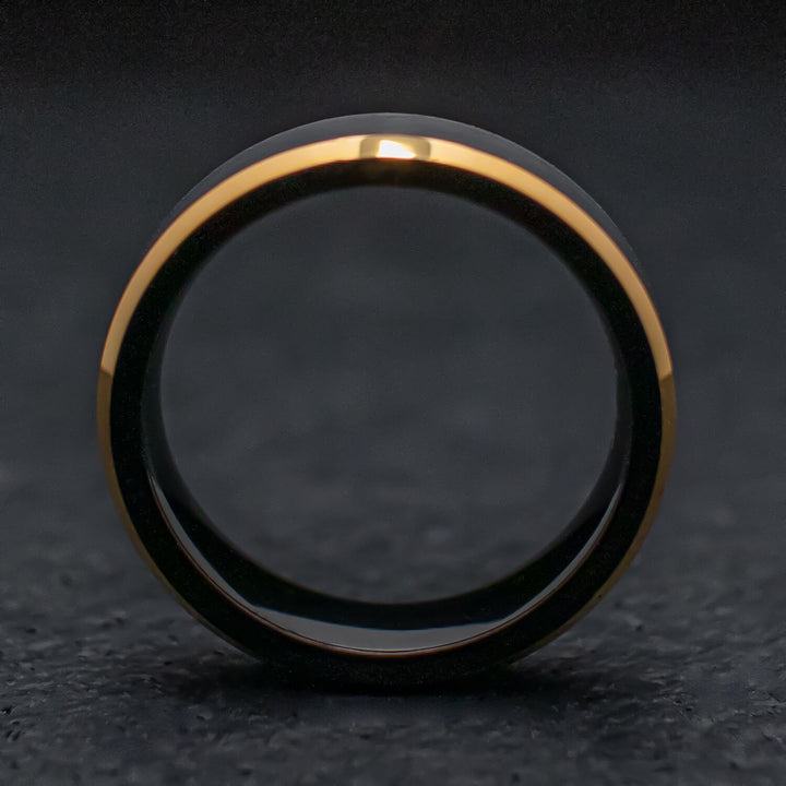 Black Gold Beveled Obsidian Tungsten Wedding Band Ring