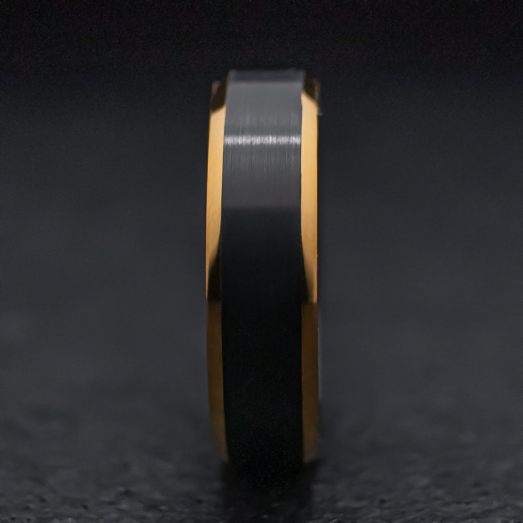 Black Gold Beveled Obsidian Tungsten Wedding Band Ring