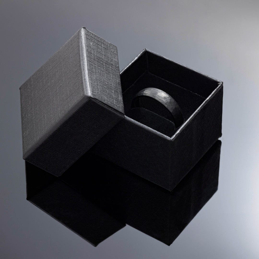 Black Hammered Obsidian Tungsten Wedding Band Set | His and Hers |4mm/6mm Bands