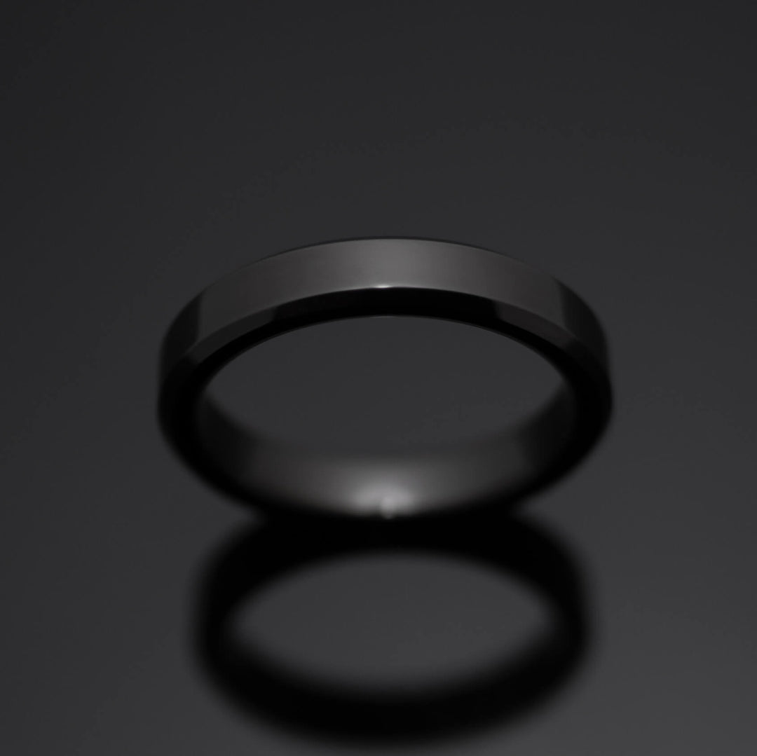 Black Obsidian Polished Tungsten Ring - in 4mm Width