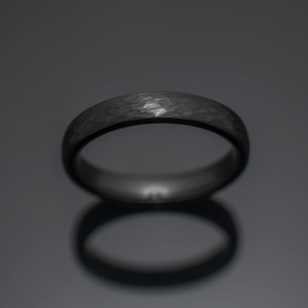 Black Obsidian Hammered Tungsten Wedding Band - in 4mm Width