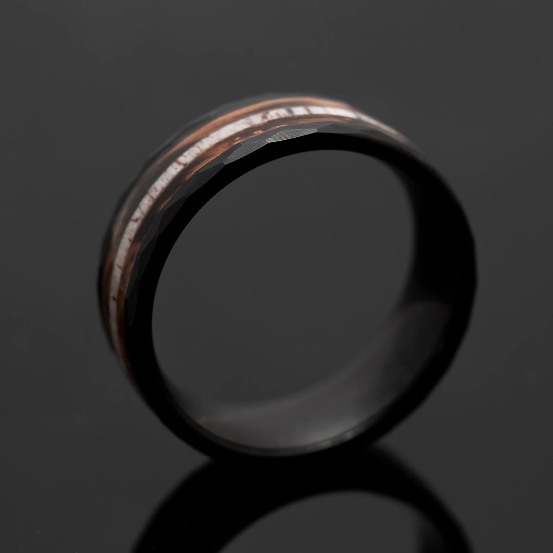 Charred Whiskey Barrel and Antler inlay - in 8mm Width