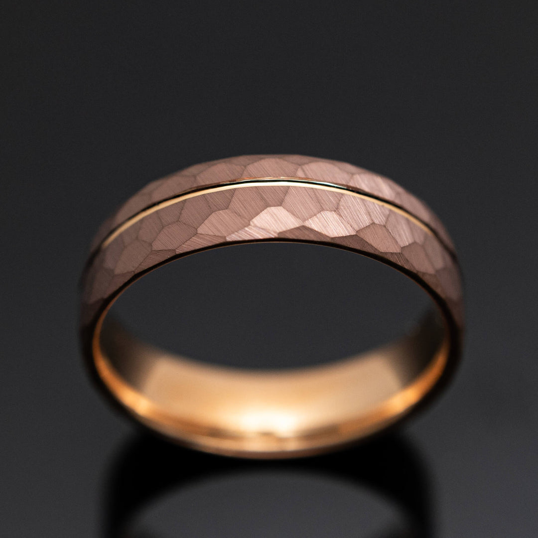 Coffee Bronze Hammered Rose Gold Tungsten Wedding Band - in 6mm Width