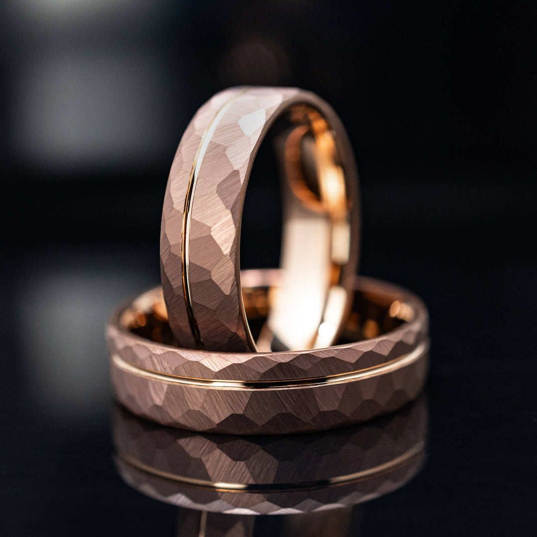 Coffee Bronze Hammered Rose Gold Tungsten Wedding Band - in 6mm Width