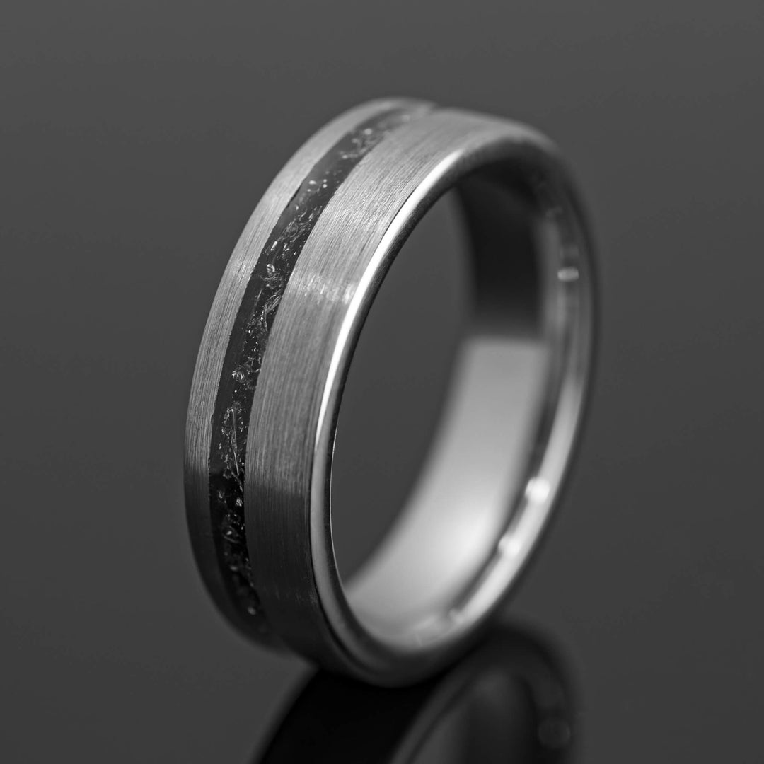 Silver Meteorite Brushed Wedding Ring - in 6mm Width