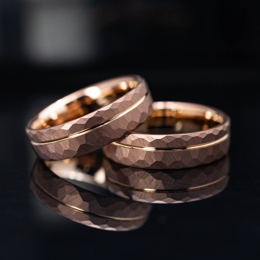 Coffee Bronze Hammered Rose Gold Tungsten Wedding Band - in 6mm Width