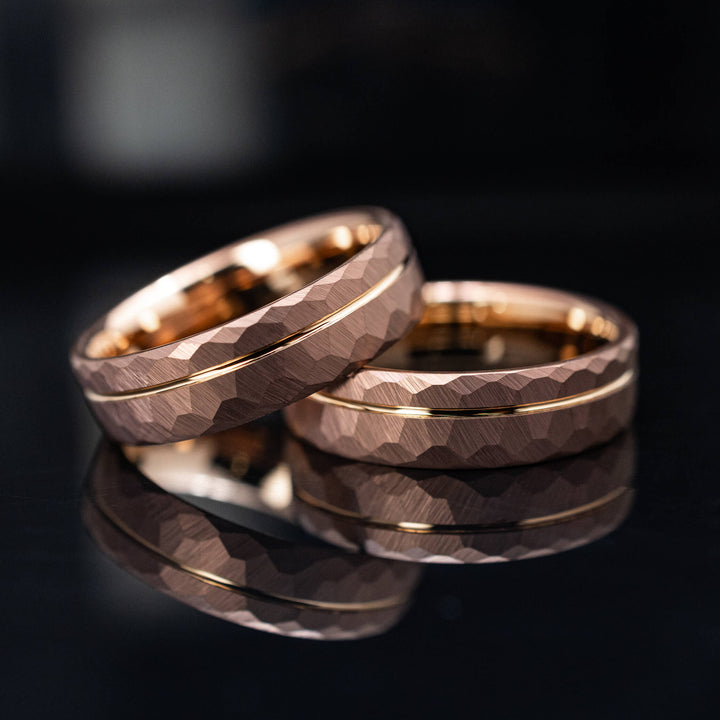 Coffee Bronze Hammered Rose Gold Tungsten Wedding Band - in 6mm Width