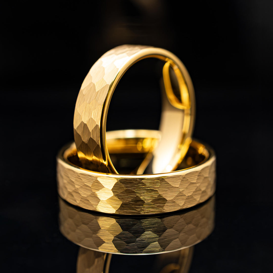 Gold Halo Hammered Wedding Band - in 6mm Width