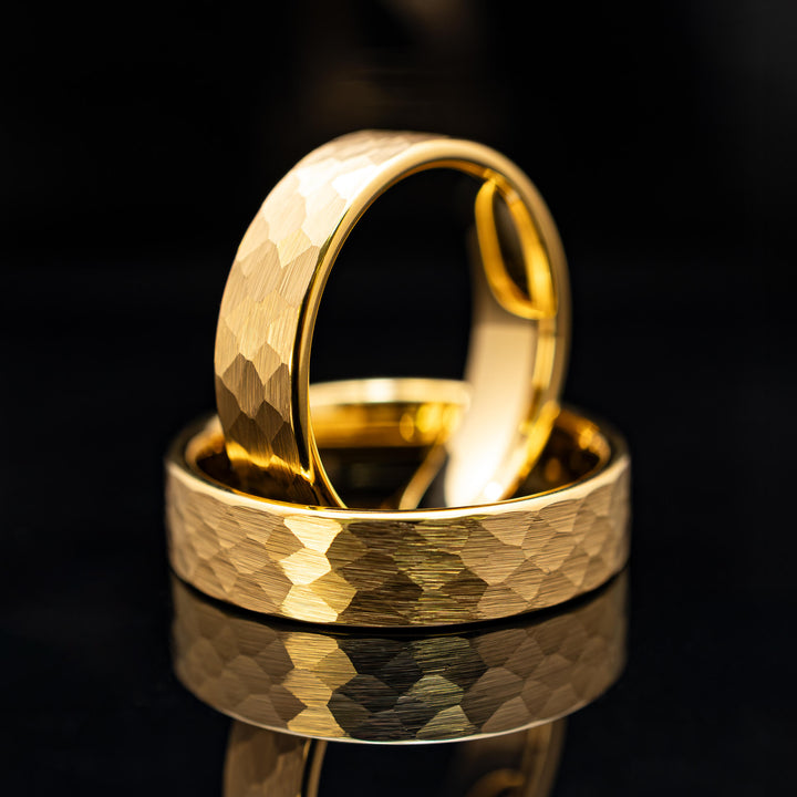 Gold Halo Hammered Wedding Band - in 6mm Width