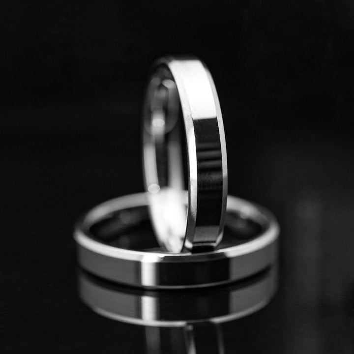 Silver Polished Tungsten Wedding Ring - in 4mm Width