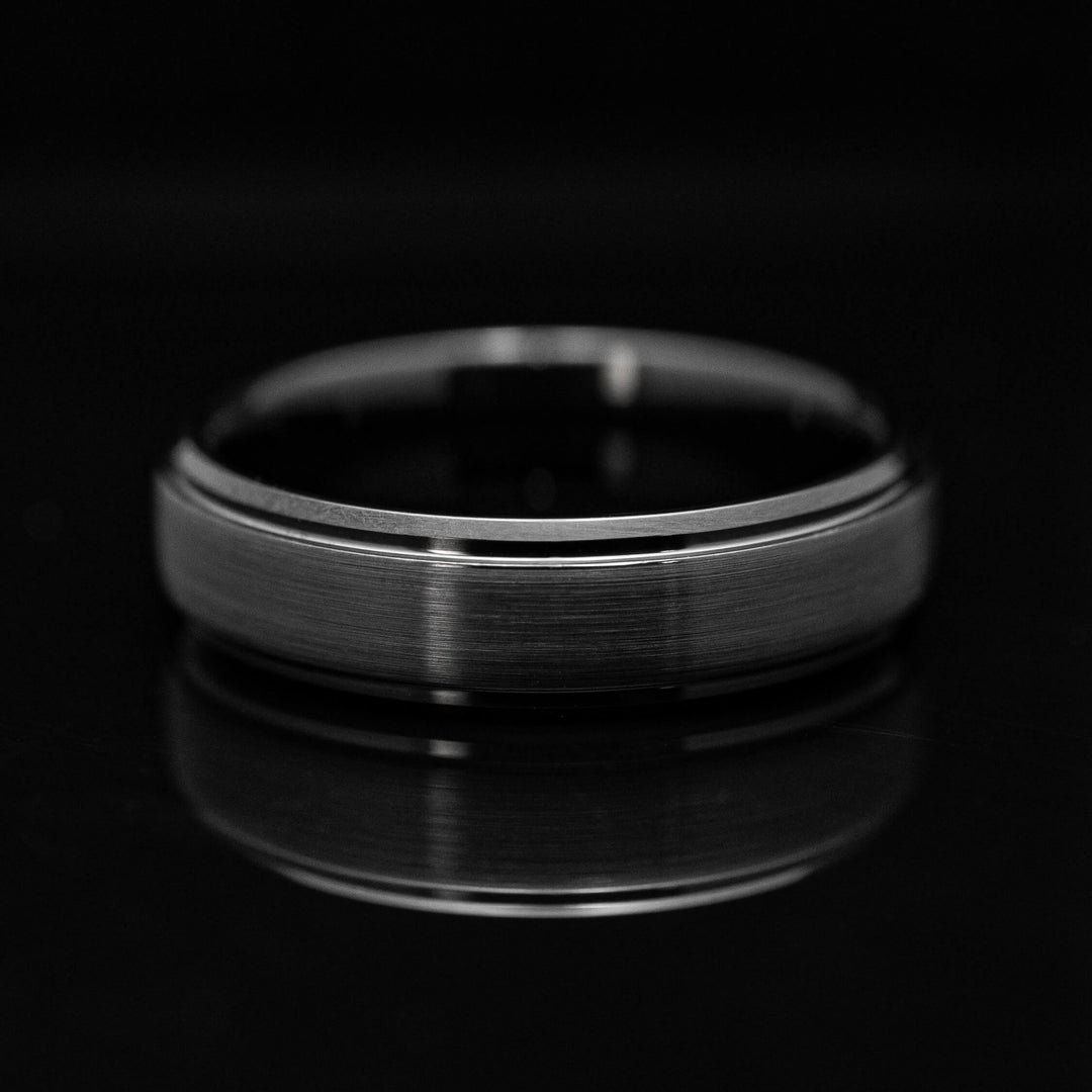 Black Obsidian Style Tungsten Ridged Wedding Ring - in 6mm Width