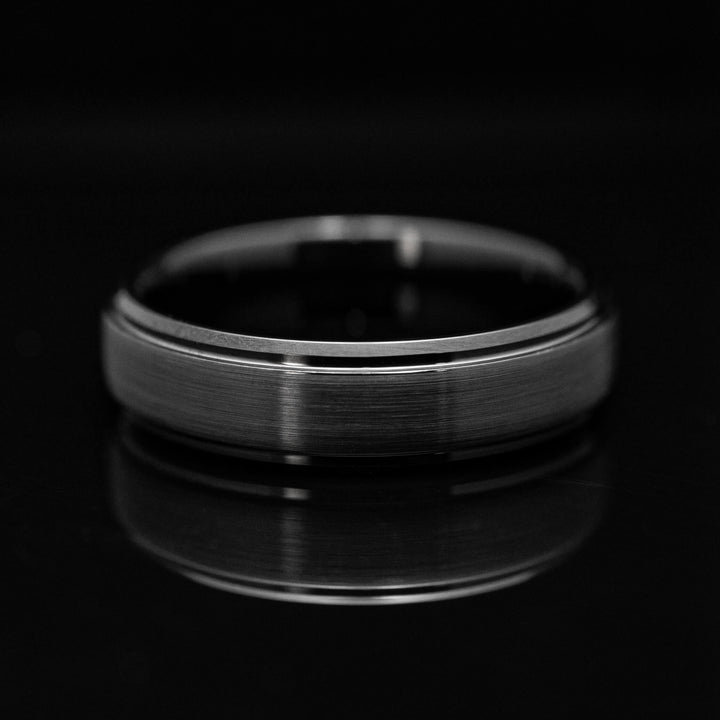 Black Obsidian Style Tungsten Ridged Wedding Ring - in 6mm Width