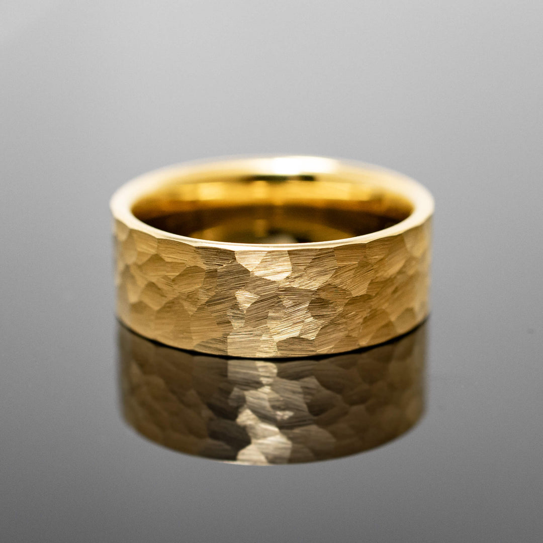 Gold Halo Hammered Wedding Band - in 8mm Width