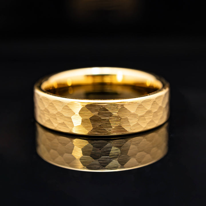Gold Halo Hammered Wedding Band - in 6mm Width