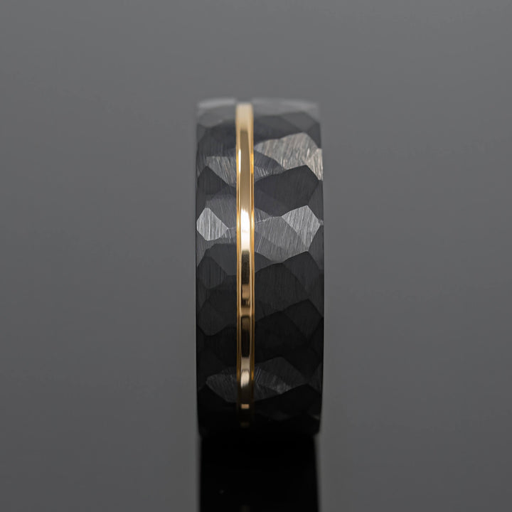 The Black Sunfire - Hammered Black Gold Tungsten Ring - in 8mm Width