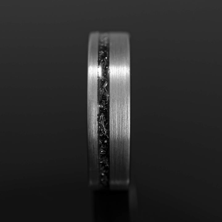 Silver Brushed Meteorite Tungsten Wedding Ring Set | His and Hers | 4mm/6mm Widths