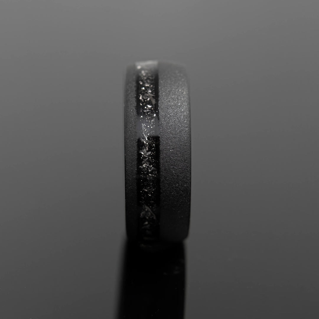 Black Meteorite Sandblasted Wedding ring - in 8mm Width