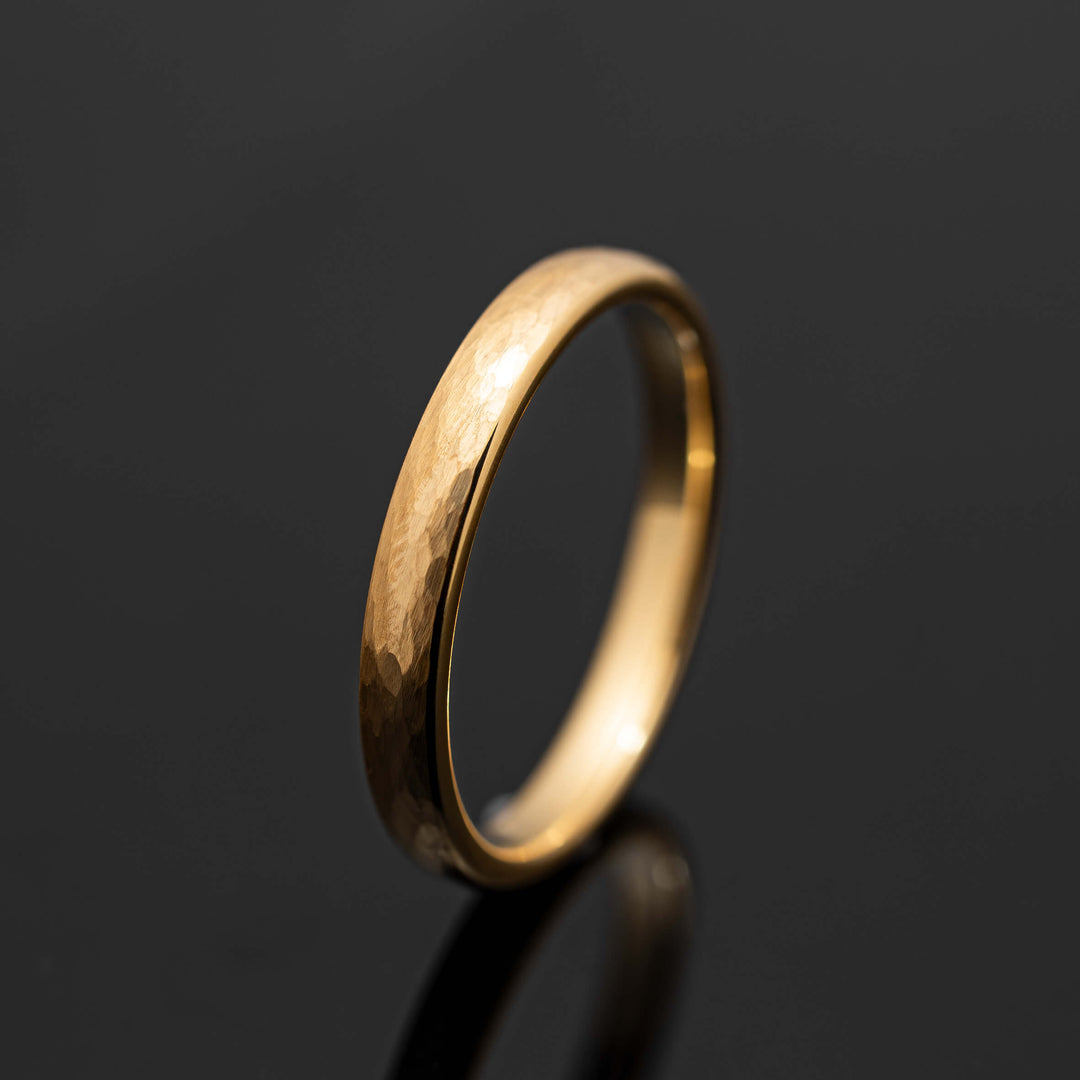 Gold Hammered Tungsten Wedding Band Ring - in 3mm Width