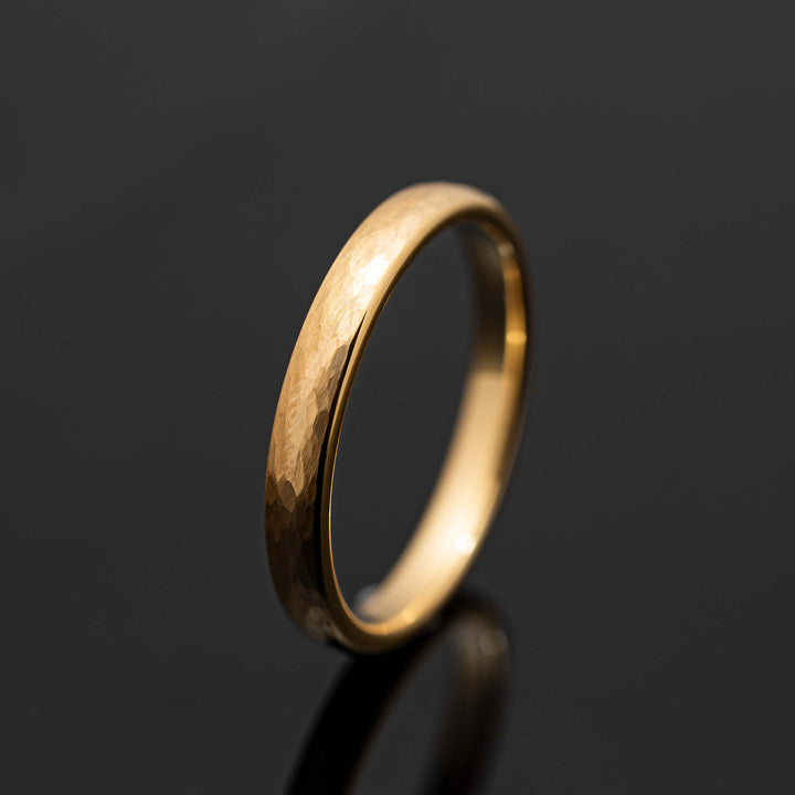 Gold Hammered Tungsten Wedding Band Ring - in 3mm Width