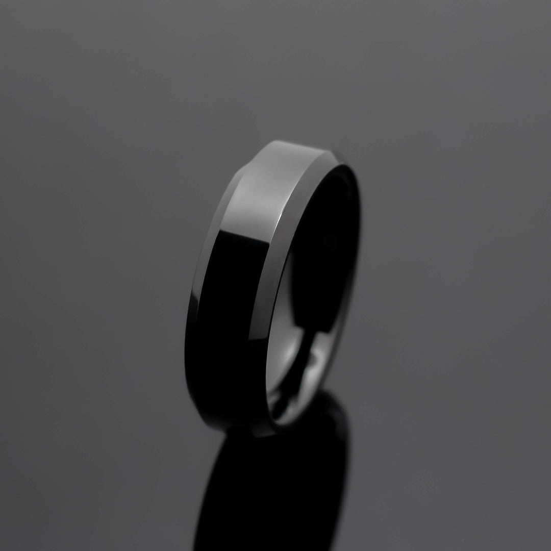 Black Obsidian-Style Wedding Band Set | His and Hers | 2mm/6mm Bands