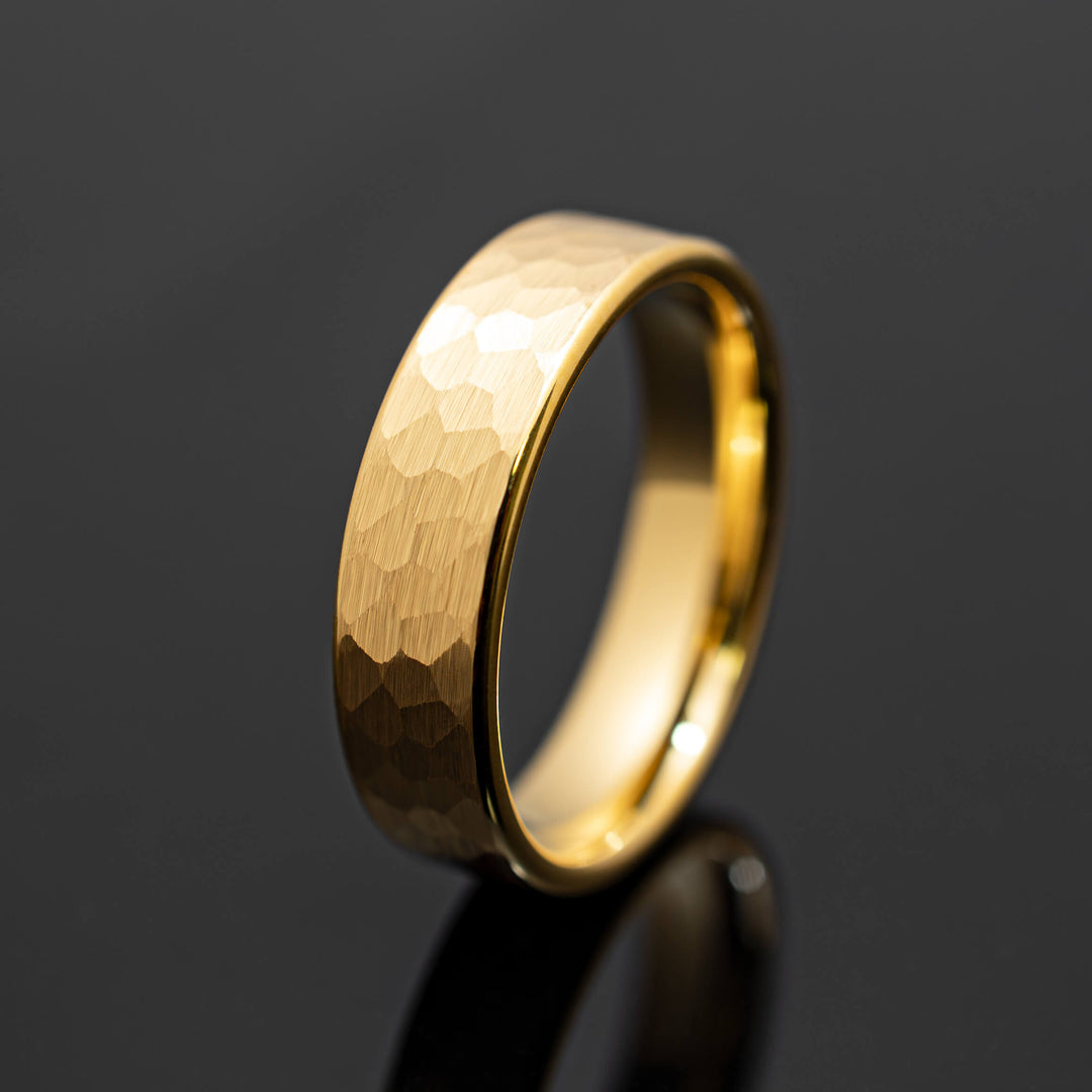 Gold Halo Hammered Wedding Band - in 6mm Width