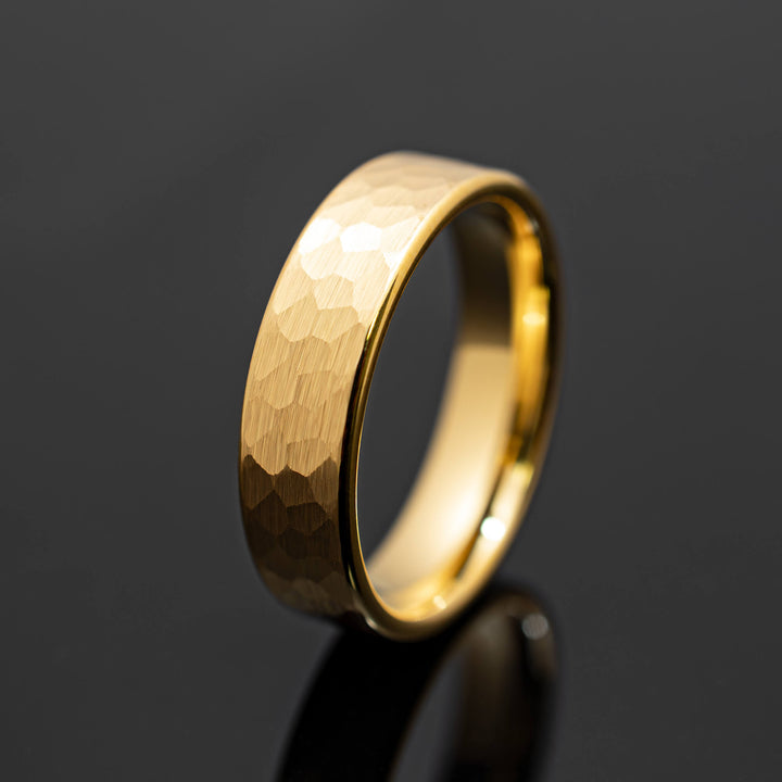 Gold Halo Hammered Wedding Band - in 6mm Width