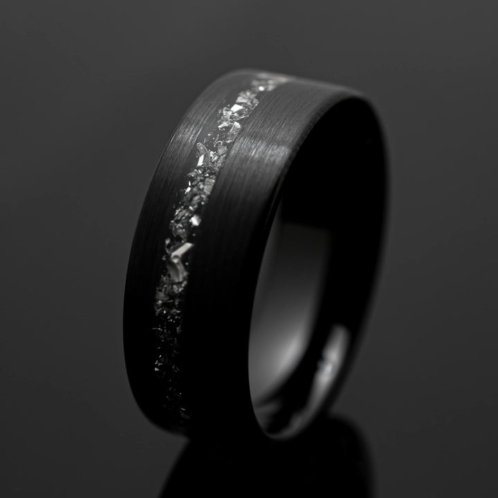 Black Meteorite Brushed Wedding Ring - in 8mm Width