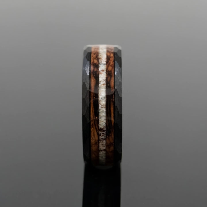 Charred Whiskey Barrel and Antler inlay - in 8mm Width