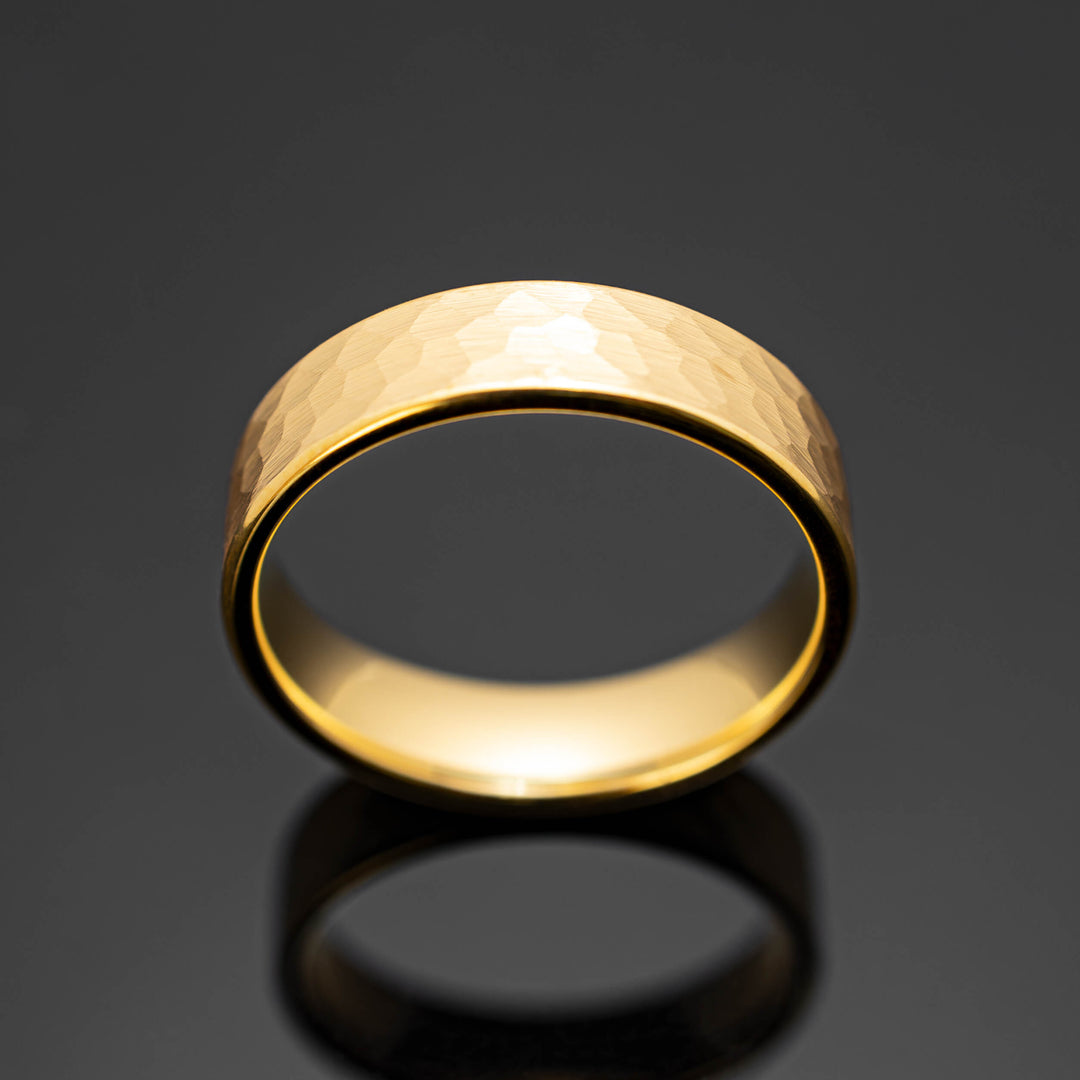 Gold Halo Hammered Wedding Band - in 6mm Width