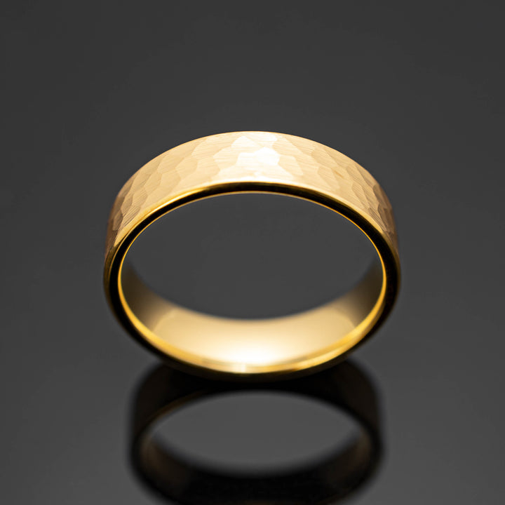 Gold Halo Hammered Wedding Band - in 6mm Width