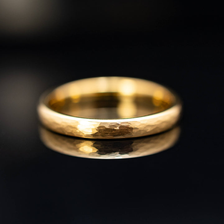 Gold Hammered Tungsten Wedding Band Ring - in 3mm Width