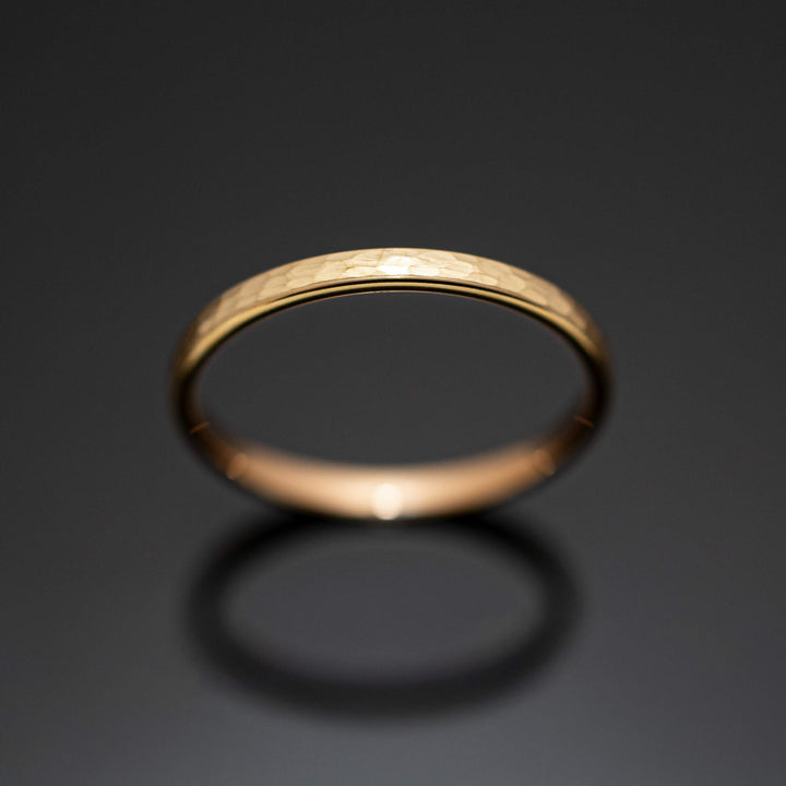Hammered Brushed Yellow Gold Tungsten Band with Rose Gold inlay - in 2mm Width