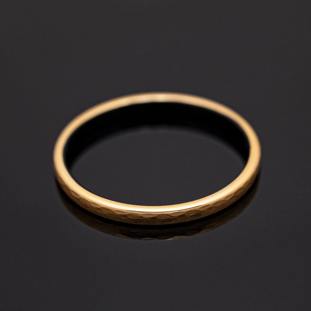 Hammered Brushed Yellow Gold Tungsten Band with Black inlay - in 2mm Width