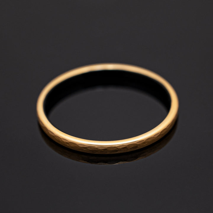 Hammered Brushed Yellow Gold Tungsten Band with Black inlay - in 2mm Width