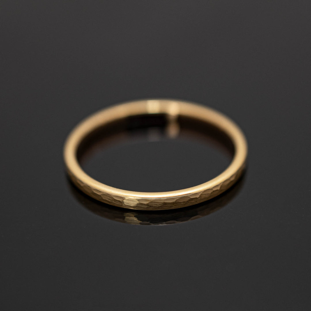 Hammered Brushed Yellow Gold Tungsten Band with Rose Gold inlay - in 2mm Width