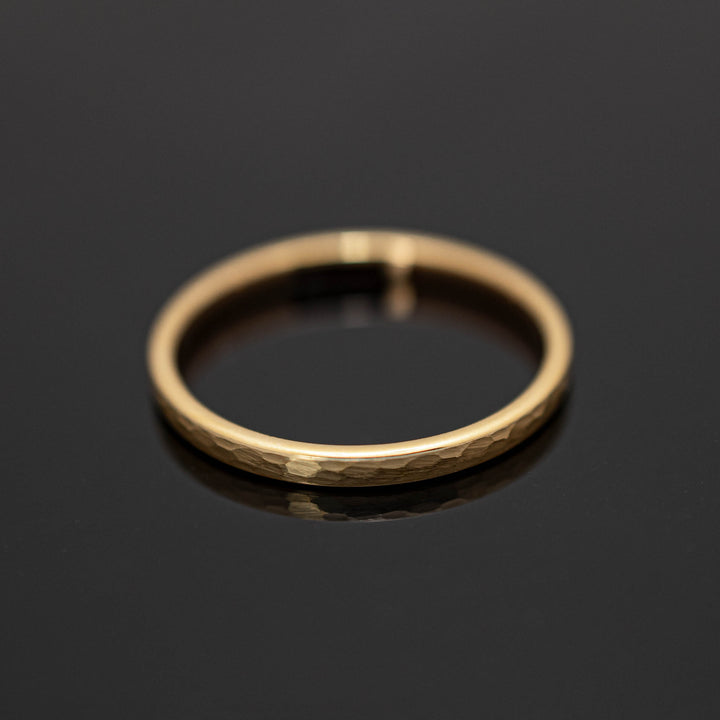 Hammered Brushed Yellow Gold Tungsten Band with Rose Gold inlay - in 2mm Width