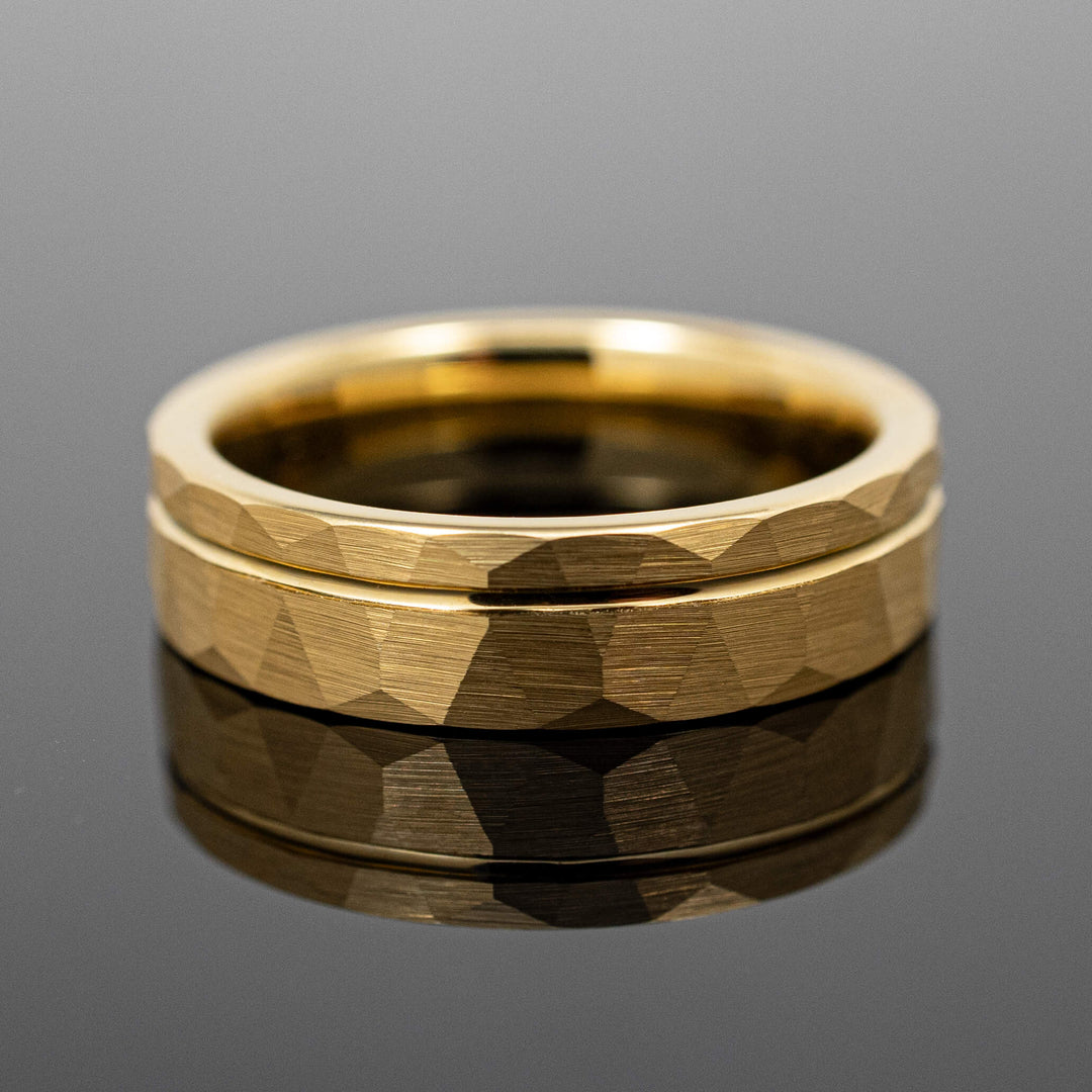 Gold Hammered Strip Wedding Ring - in 6mm Width