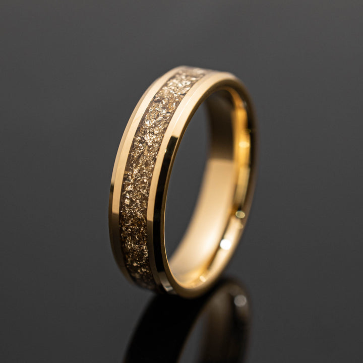 Gold 18k Gold Leaf Tungsten Wedding Band Ring - in 6mm Width
