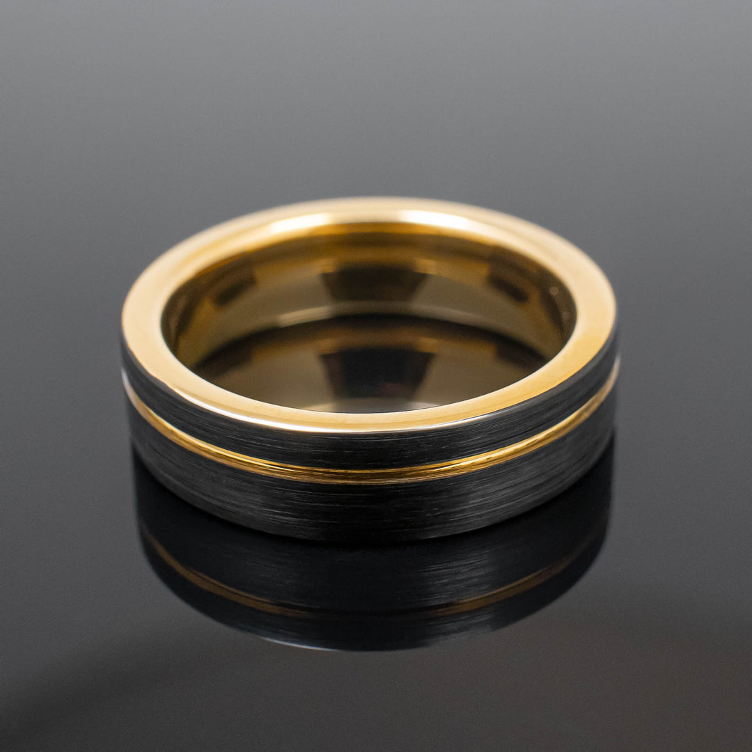 Black Gold Obsidian Tungsten Wedding Band, Brushed - in 6mm Width